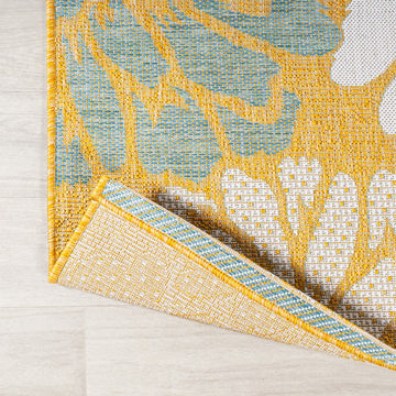 Zinnia Modern Floral Textured Weave Indoor/outdoor Round Rug